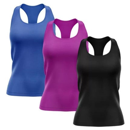 Kit 3 Regata Nadador Feminina Dry Proteo Solar UV Fitness Academia Treino Blusinha Regatas–Exclusivo
